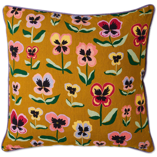 Pretty Pansy Gold Upholstery Cushion