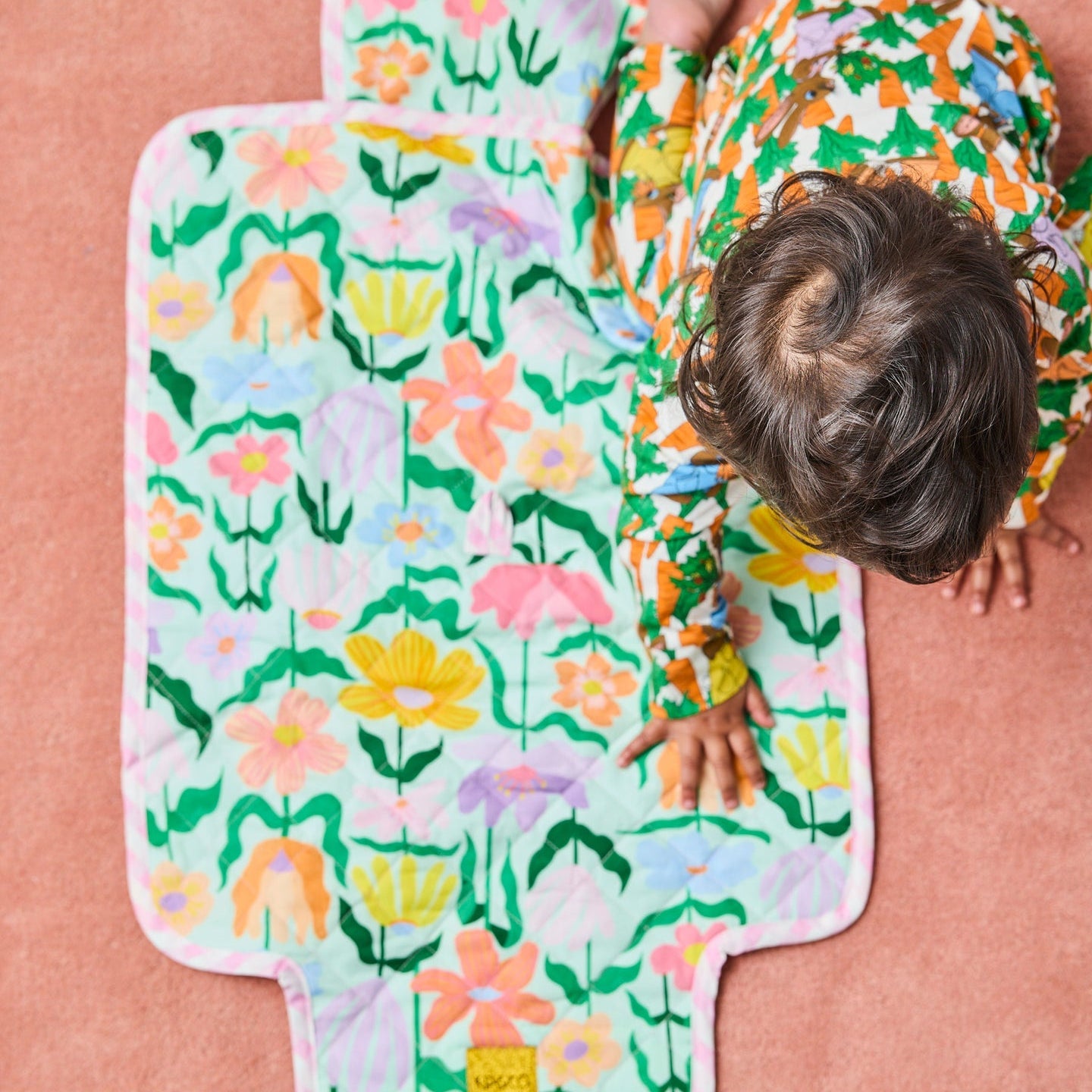 Popping Flowers Green Baby Change Mat