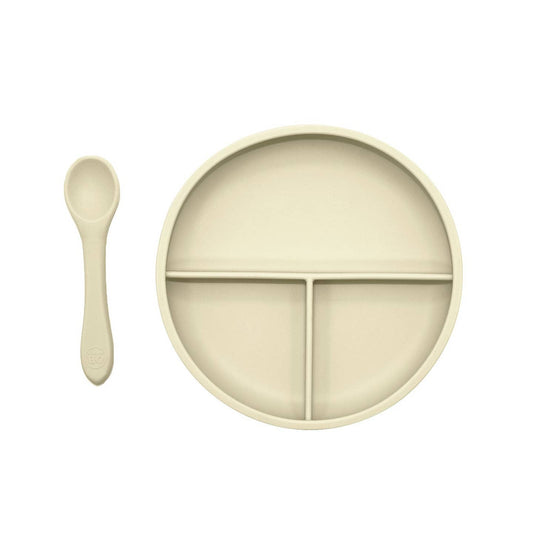 Suction Divider Plate & Spoon Set Coconut