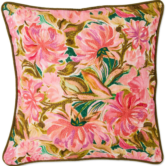 Warm Floral Breeze Embroidered Cushion