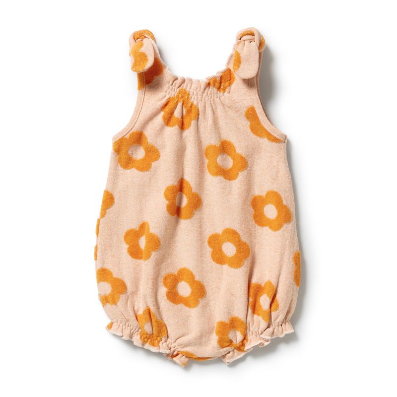 Daisy Glow Organic Terry Tie Baby Playsuit