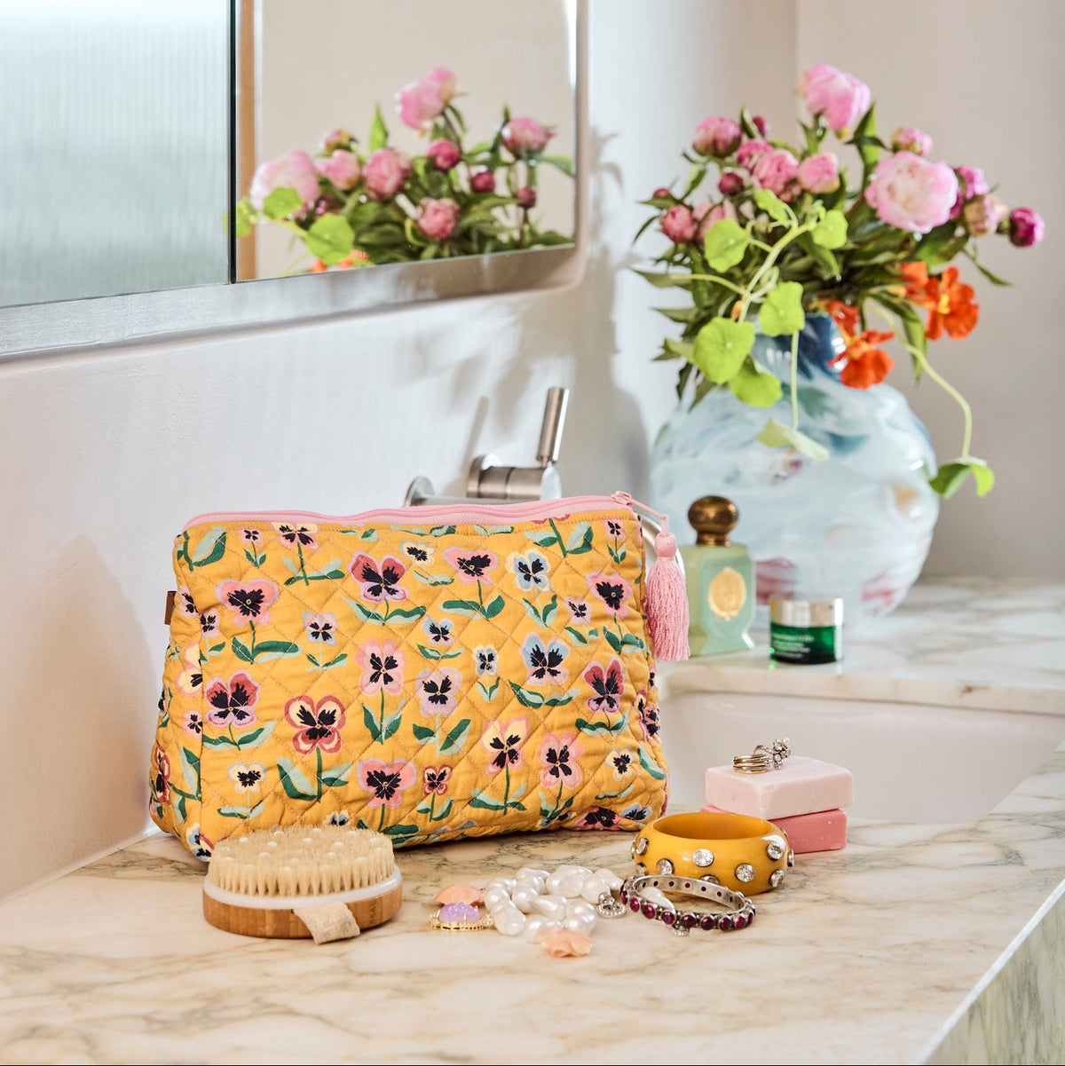 Pretty Pansy Quilted Cotton Toiletry Purse