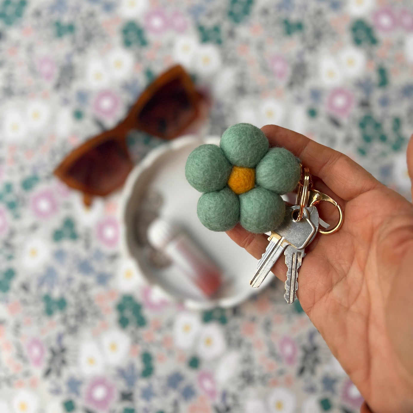 Felt Flower Key Ring