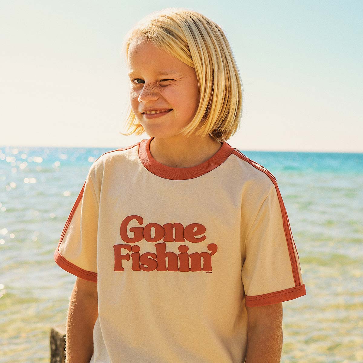 Gone Fishin' Kids Boxy Ringer Tee