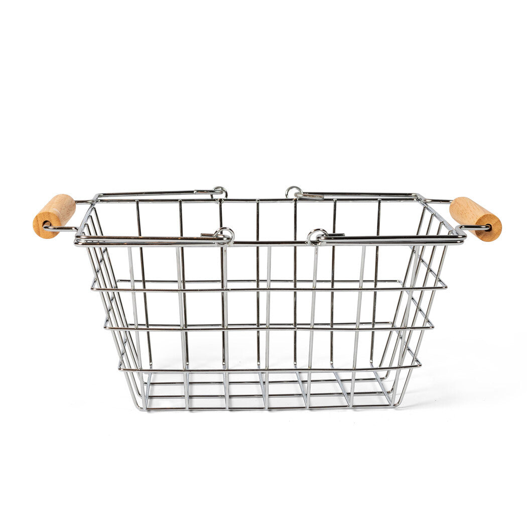 Metal Shopping Basket with Wooden Handle