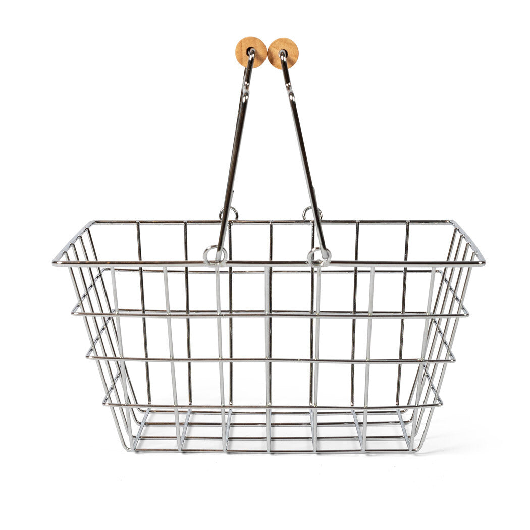 Metal Shopping Basket with Wooden Handle