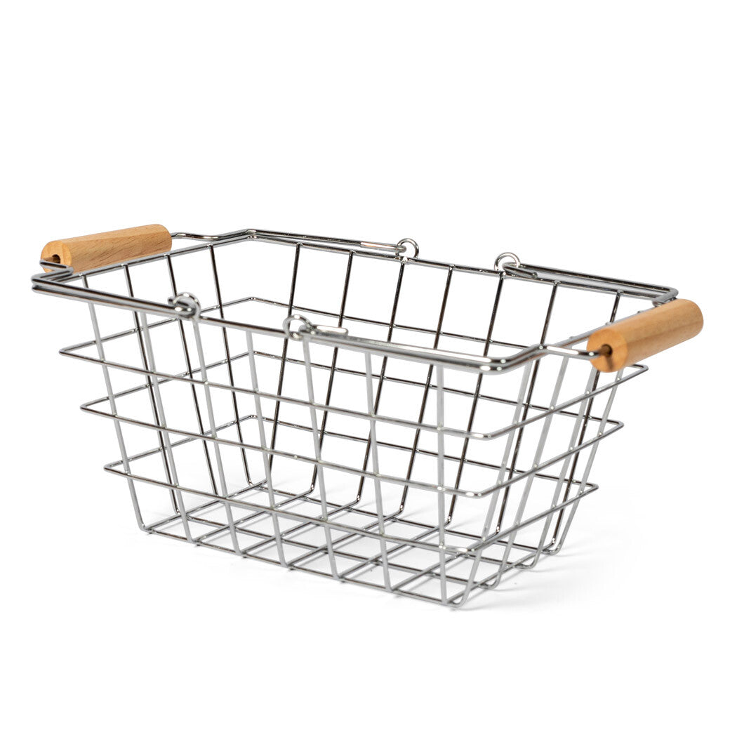 Metal Shopping Basket with Wooden Handle