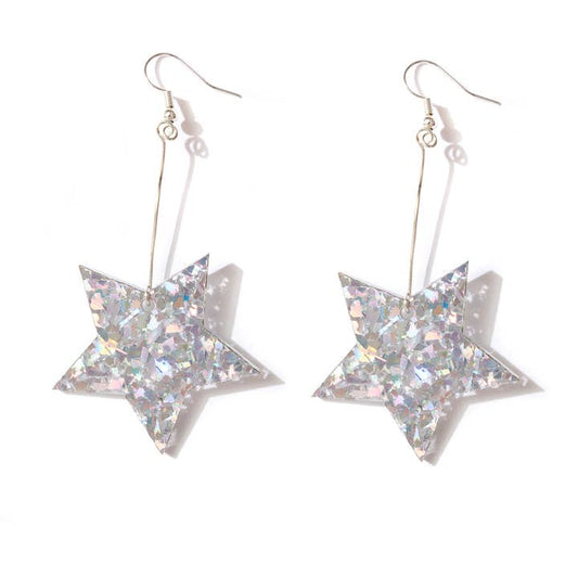 Silver Glitter Star Earrings