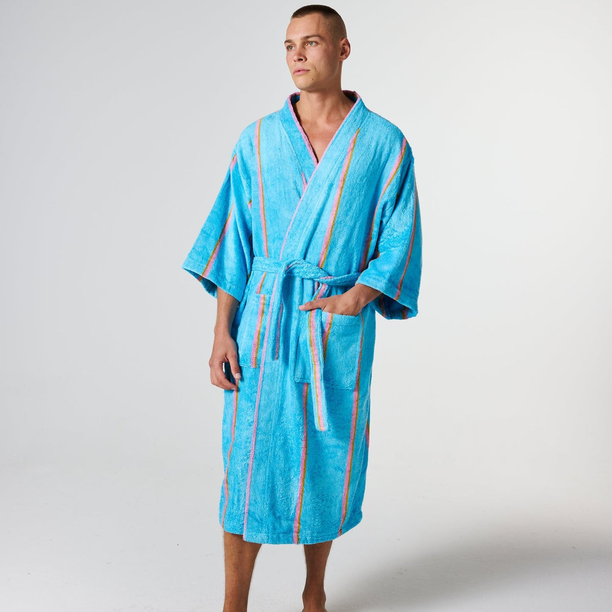 Aegean Stripe Bamboo Terry Bath Robe