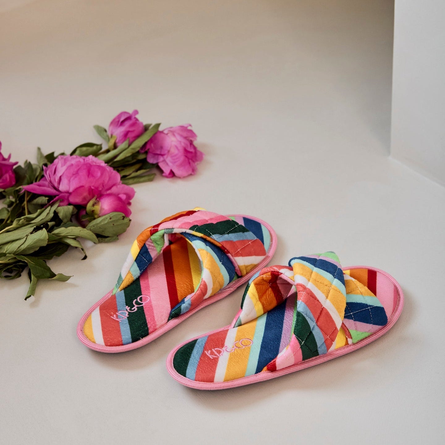 Fete Diagonal Stripe Quilted Velvet Adult Slippers