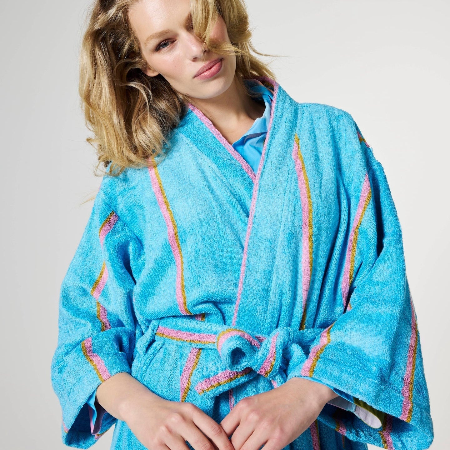Aegean Stripe Bamboo Terry Bath Robe