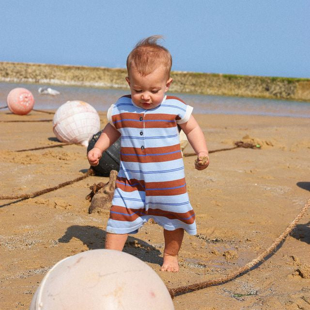 Organic Knitted Club Stripe Button-Up Baby Romper