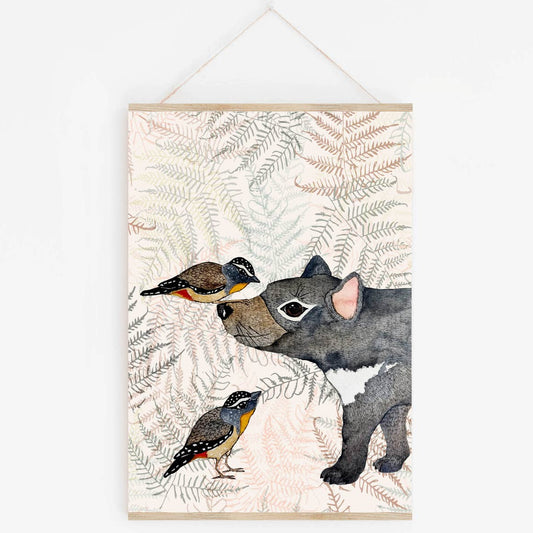 Tasmanian Devil & Forty Spotted Pardalote Art Print