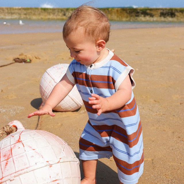 Organic Knitted Club Stripe Button-Up Baby Romper