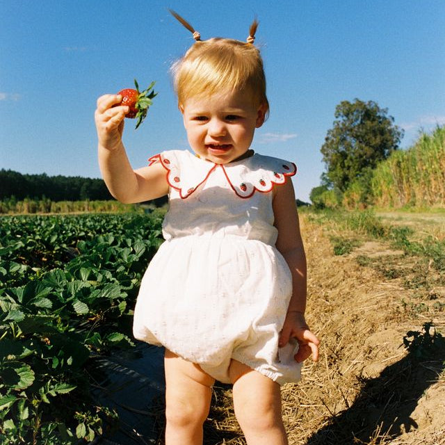 Scallop Collar Strawberry Romper