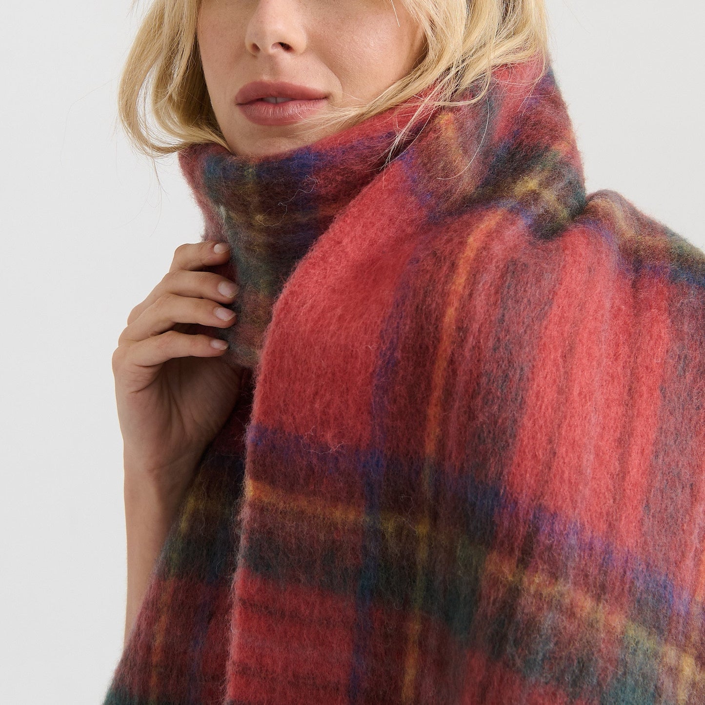 Vivian Check Wool Blend Fluffy Scarf