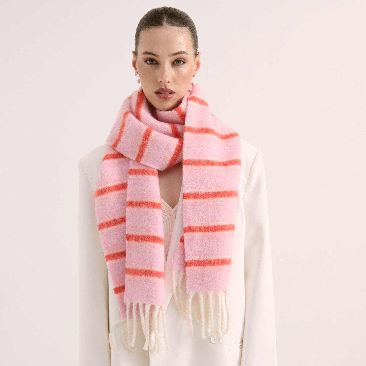 Candy Stripe Wool Blend Fluffy Scarf