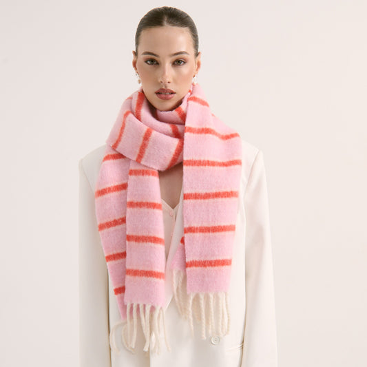 Candy Stripe Wool Blend Fluffy Scarf