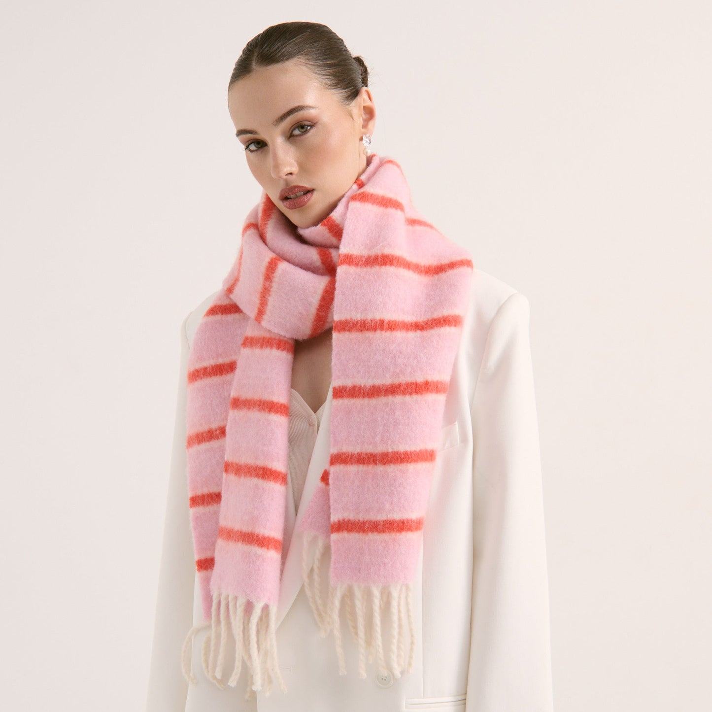 Candy Stripe Wool Blend Fluffy Scarf