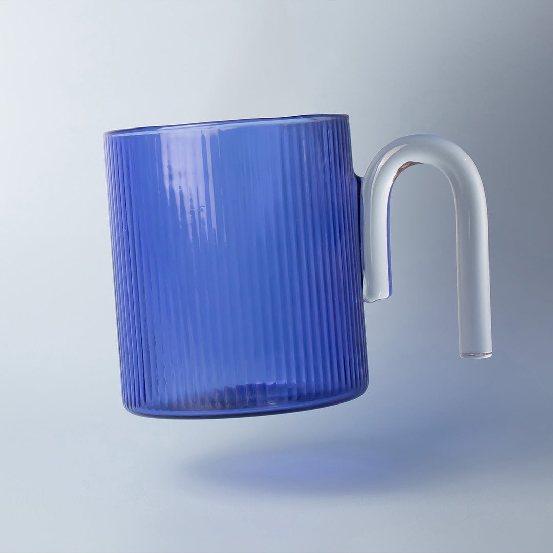 Archer Ribbed Glass Cup Blue