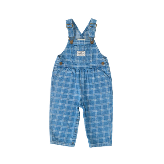 Austin Denim Check Baby Overalls