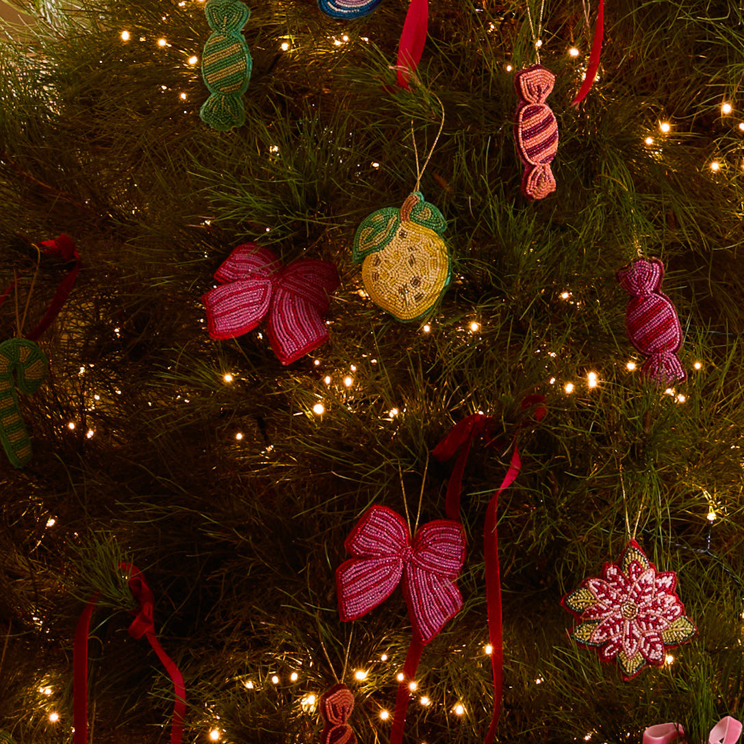 Bow Pink Beaded Christmas Decoration