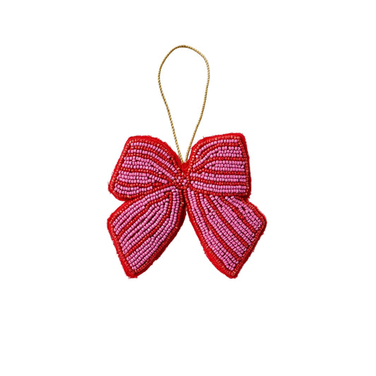Bow Pink Beaded Christmas Decoration