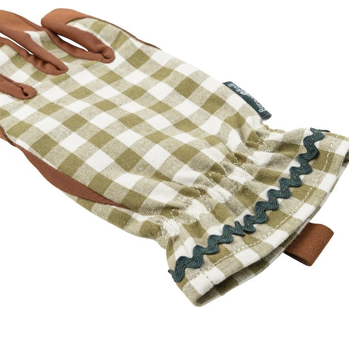 Gingham Check Olive Gardening Gloves