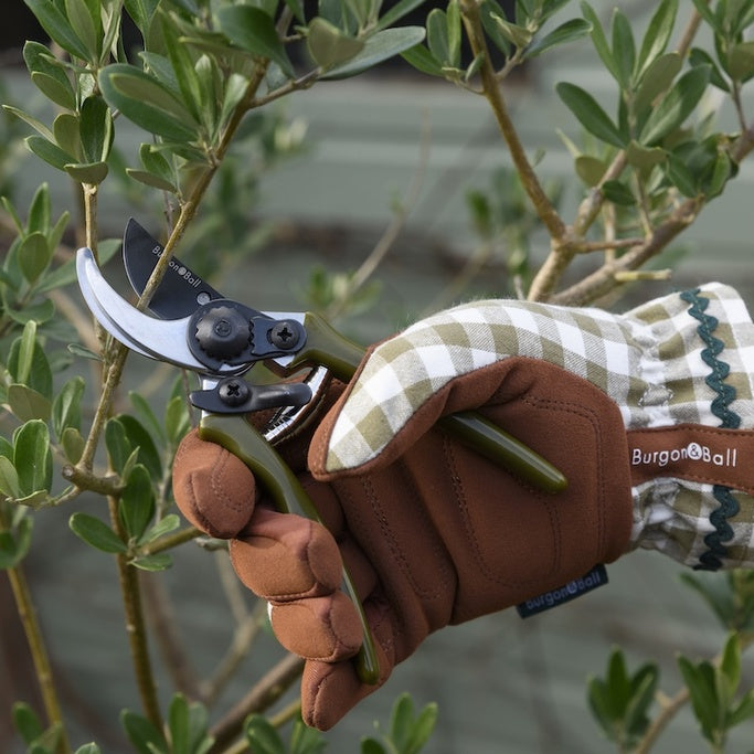 Gingham Check Olive Gardening Gloves