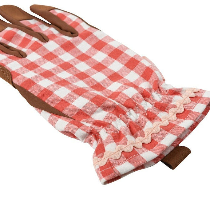 Gingham Check Red Gardening Gloves