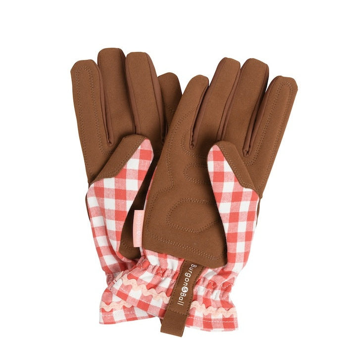 Gingham Check Red Gardening Gloves