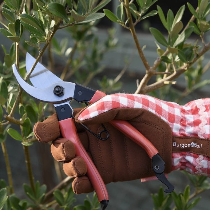 Gingham Check Red Gardening Gloves