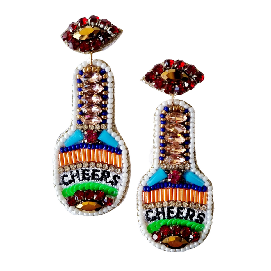 Cheers Bottle Beaded Earrings