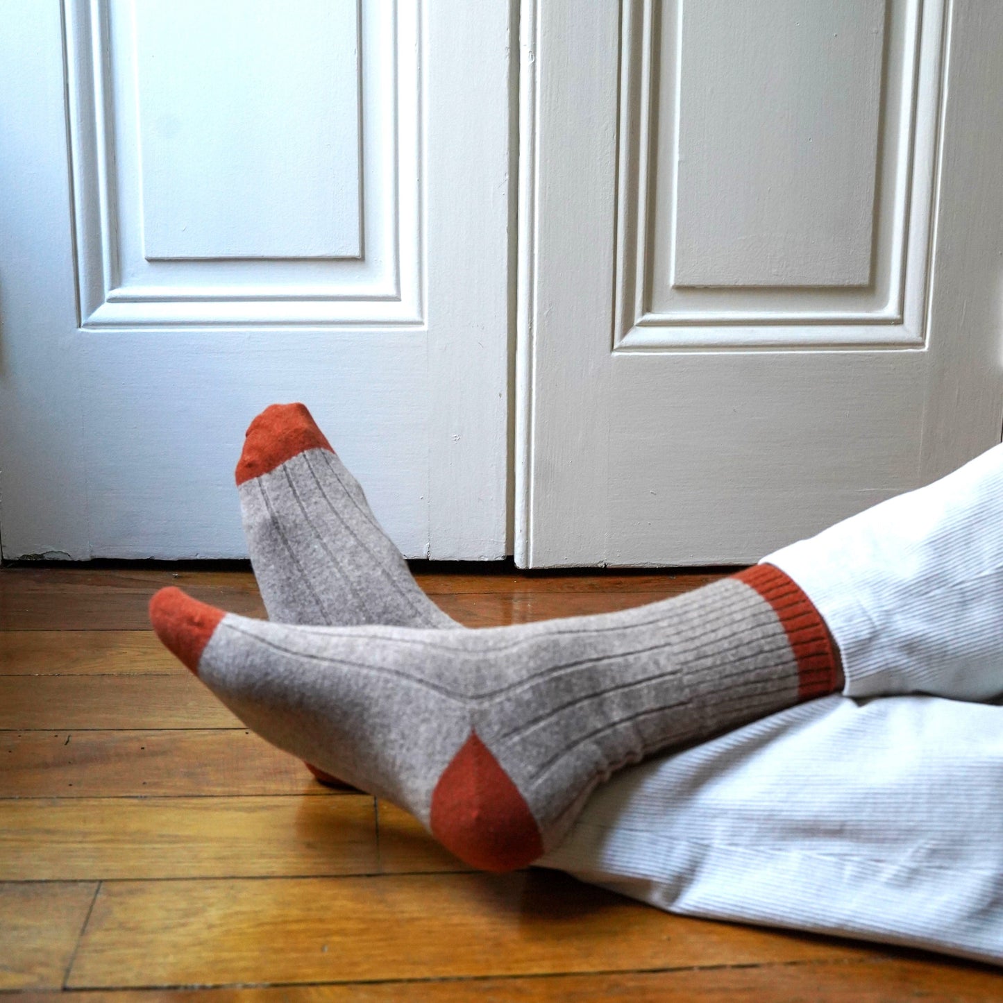 Beige & Orange Bands Merino Wool Socks
