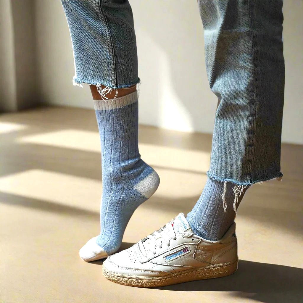 Blue & White Bands Merino Wool Socks
