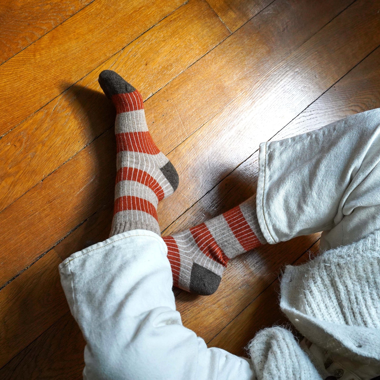 Beige & Orange Stripes Merino Wool Socks