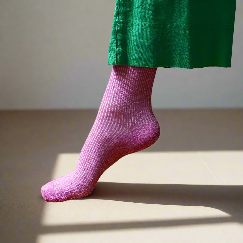 Fuchsia Glitter Lurex Socks