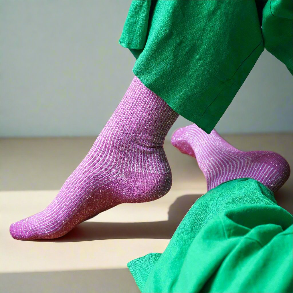 Fuchsia Glitter Lurex Socks