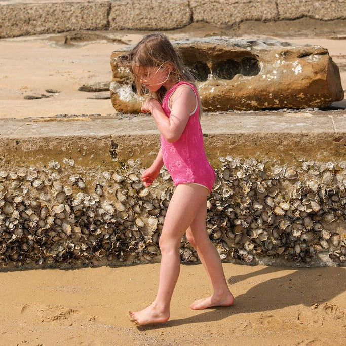 Berry Ribbed Posy Kids Swim Suit