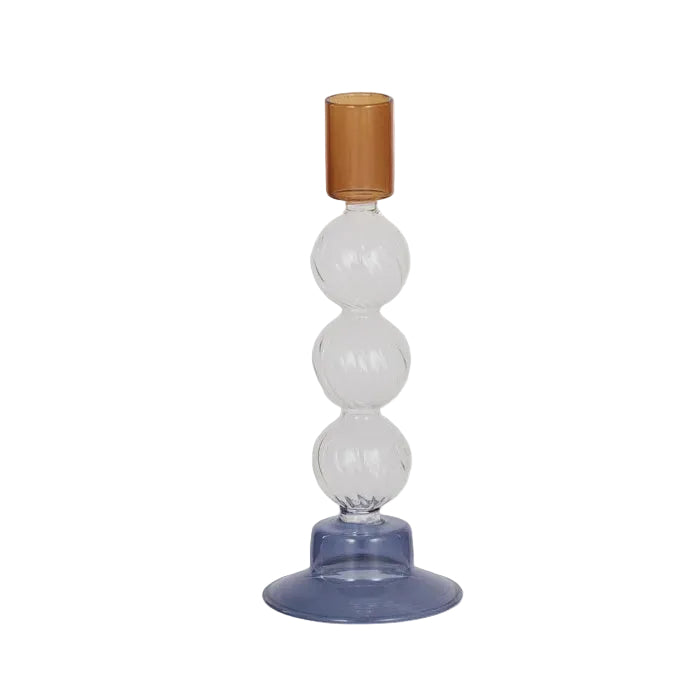 Amber & Blue Glass Candleholder
