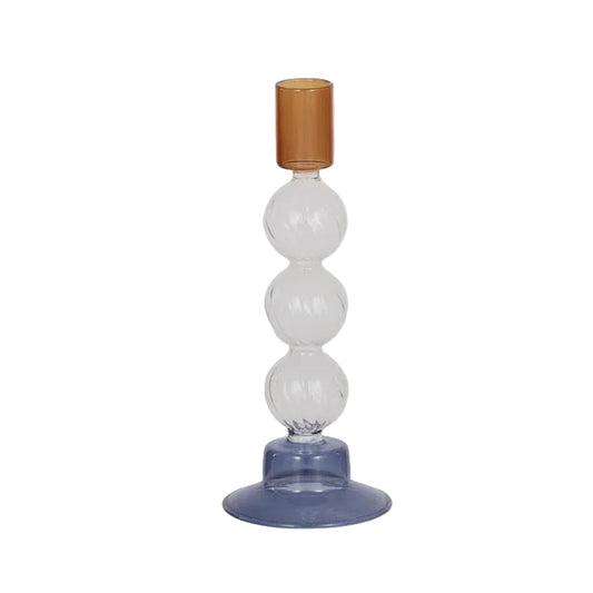 Amber & Blue Glass Candleholder