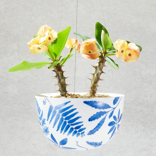 Decorative Hanging Planter Blue Botanical