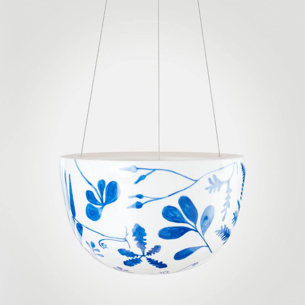 Decorative Hanging Planter Blue Botanical