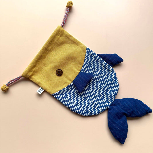 Vintage Print Fish Drawstring Pouch