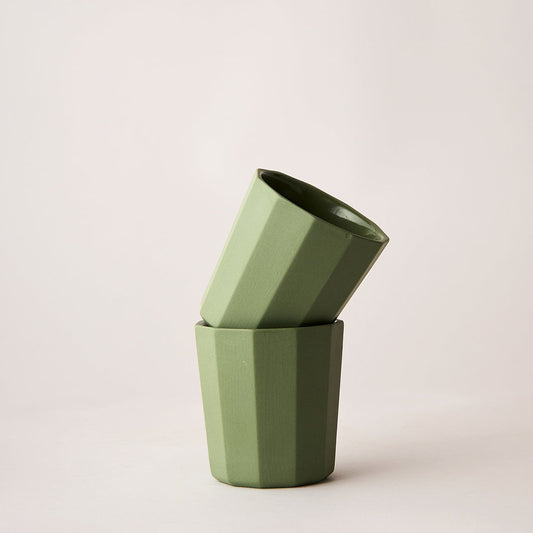 Olive Facet Latte Cups Set of 2