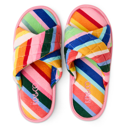 Fete Diagonal Stripe Quilted Velvet Adult Slippers