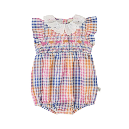 Rainbow Gingham Lani Smocked Romper