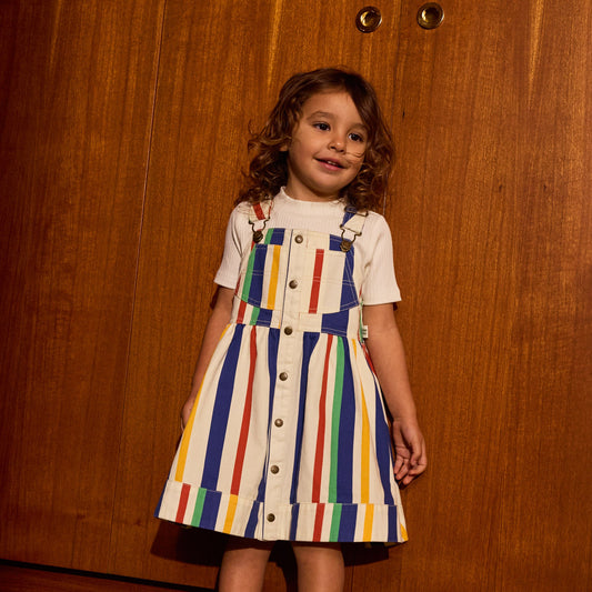 90's Bold Stripe Heidi Denim Pinafore Kids Dress