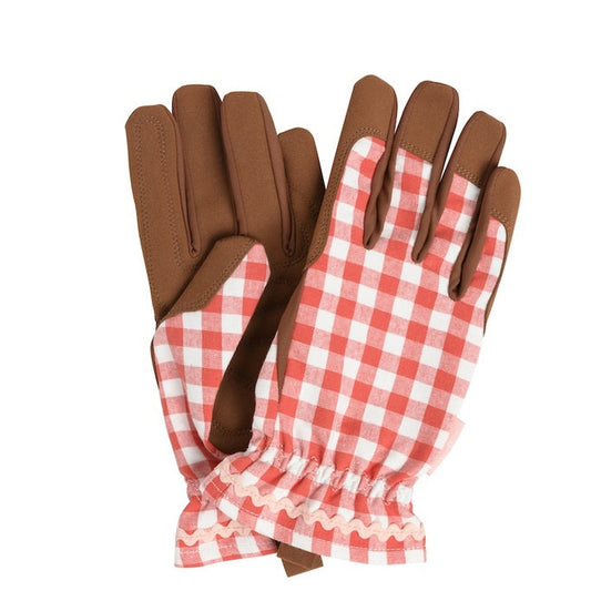 Gingham Check Red Gardening Gloves