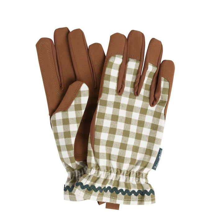 Gingham Check Olive Gardening Gloves